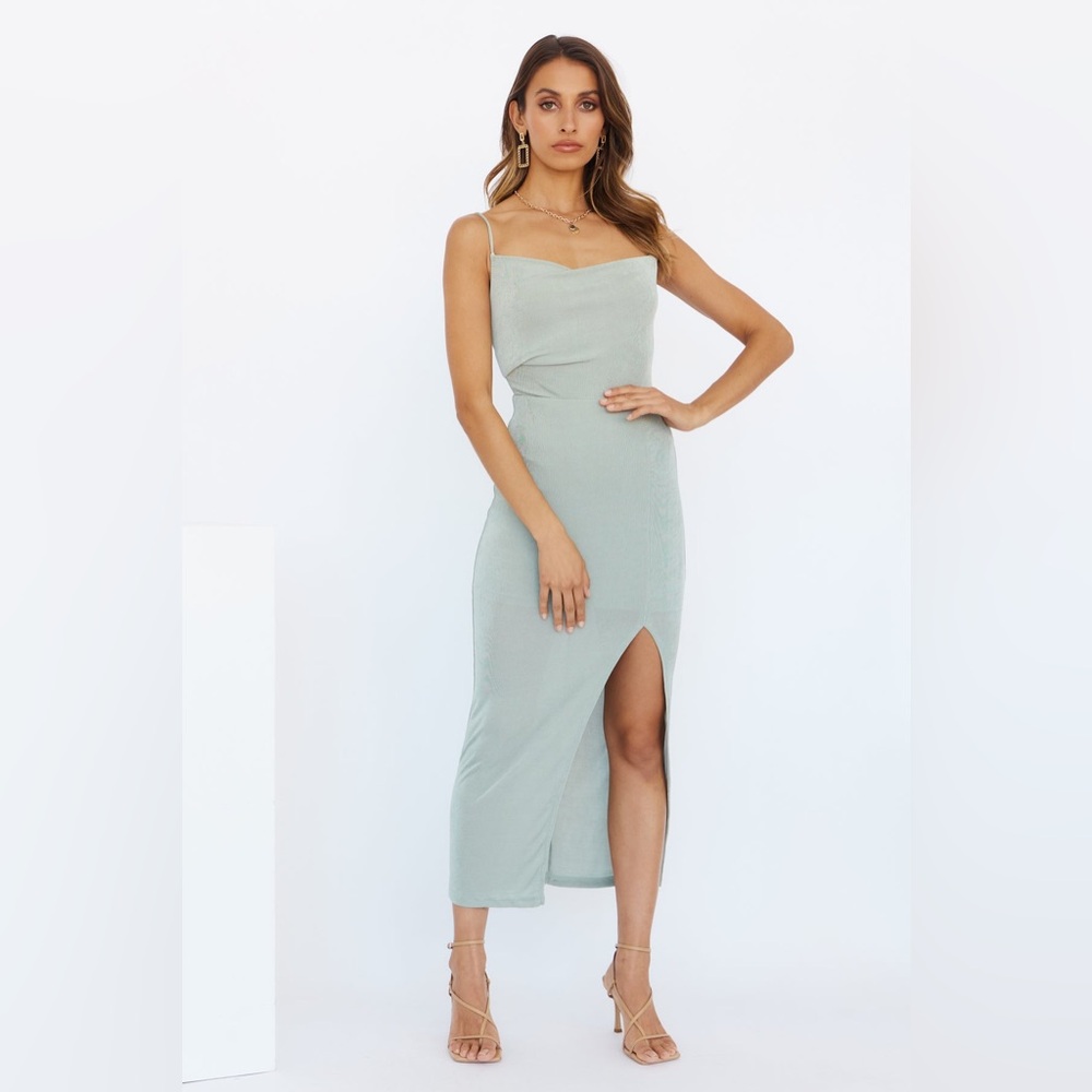 Here Comes the Sun Midi Cowl Neck Dress, Sage, Size Small